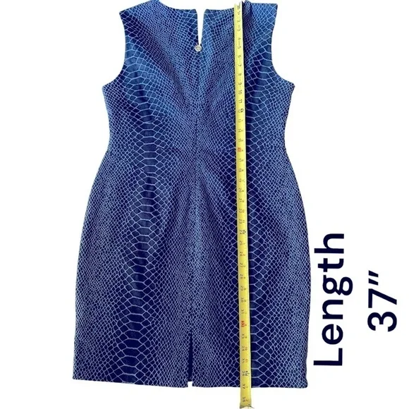 TOMMY HILFIGER Blue Snakeskin Sheath Dress Sleeveless Medium Size 10 Spandex 4% - Picture 9 of 16